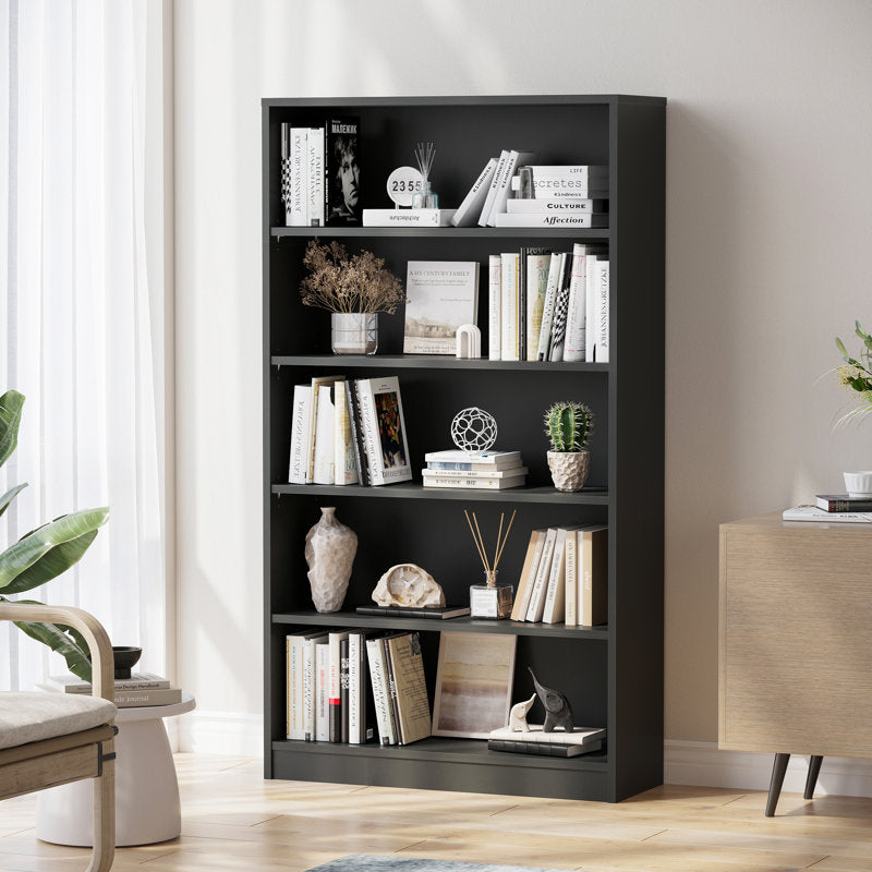 Modern Black 5 Tier Bookshelf Tall Open Storage Bookcase