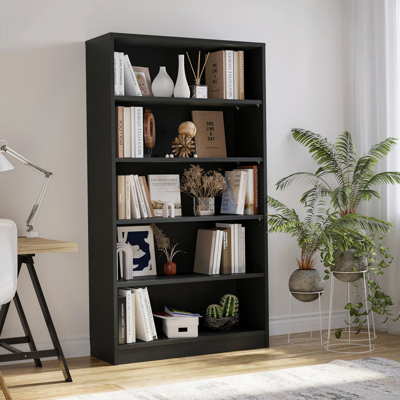 Modern Black 5 Tier Bookshelf Tall Open Storage Bookcase