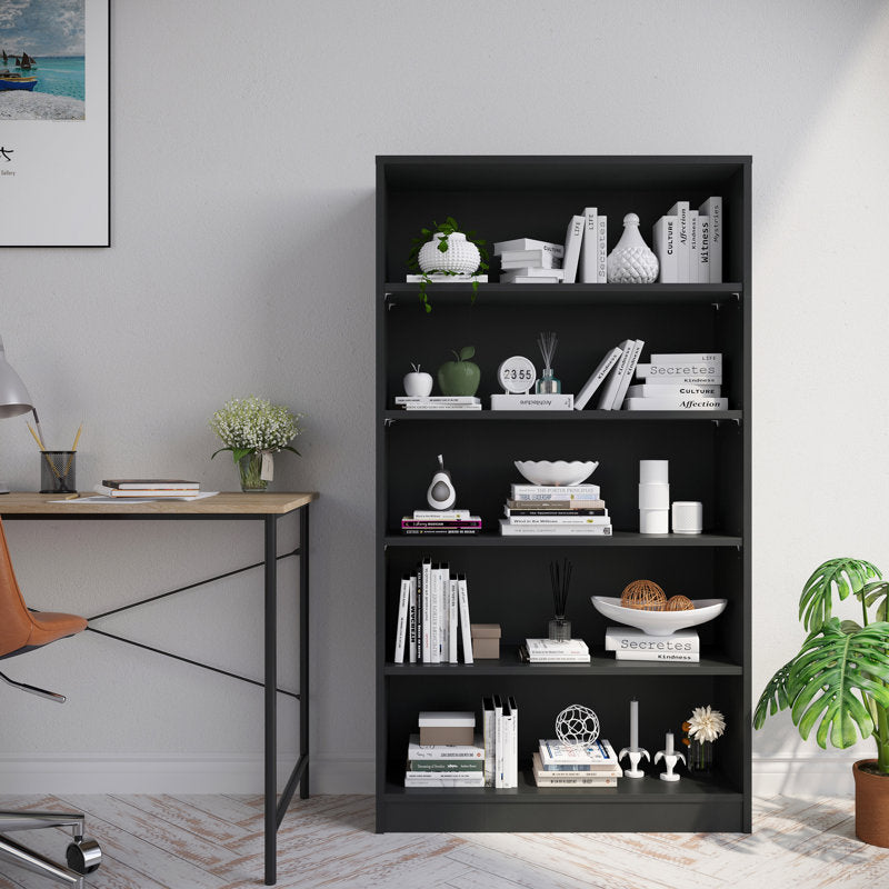 Modern Black 5 Tier Bookshelf Tall Open Storage Bookcase