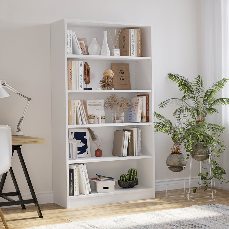 Modern White 5 Tier Bookshelf Tall Open Storage Bookcase