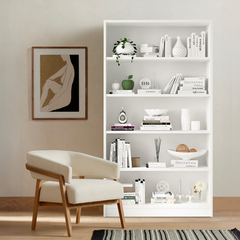 Modern White 5 Tier Bookshelf Tall Open Storage Bookcase
