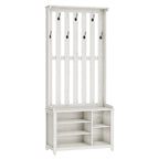 Minimalist White Entryway Hall Tree With Shoe Rack and Bench