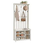 Minimalist White Entryway Hall Tree With Shoe Rack and Bench