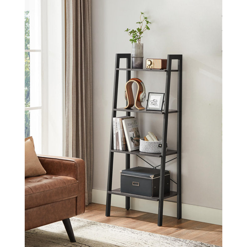 Modern Black Ladder Bookcase 4 Tier Open Storage Shelf