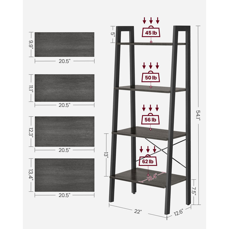 Modern Black Ladder Bookcase 4 Tier Open Storage Shelf