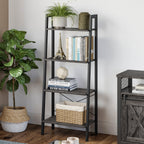 Modern Black Ladder Bookcase 4 Tier Open Storage Shelf