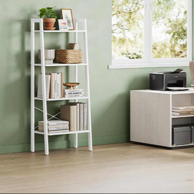 Modern White Ladder Bookcase 4 Tier Open Storage Shelf