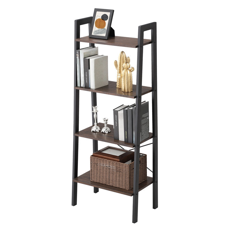 Modern Brown Ladder Bookcase 4 Tier Open Storage Shelf