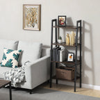 Modern Brown Ladder Bookcase 4 Tier Open Storage Shelf