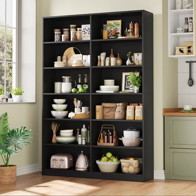Modern Black Double Wide Bookshelf 5 Tier Open Storage Bookcase