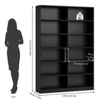 Modern Black Double Wide Bookshelf 5 Tier Open Storage Bookcase
