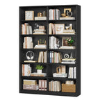 Modern Black Double Wide Bookshelf 5 Tier Open Storage Bookcase