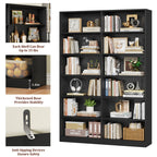 Modern Black Double Wide Bookshelf 5 Tier Open Storage Bookcase