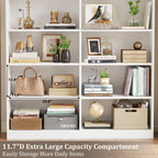 Modern White Double Wide Bookshelf 5 Tier Open Storage Bookcase