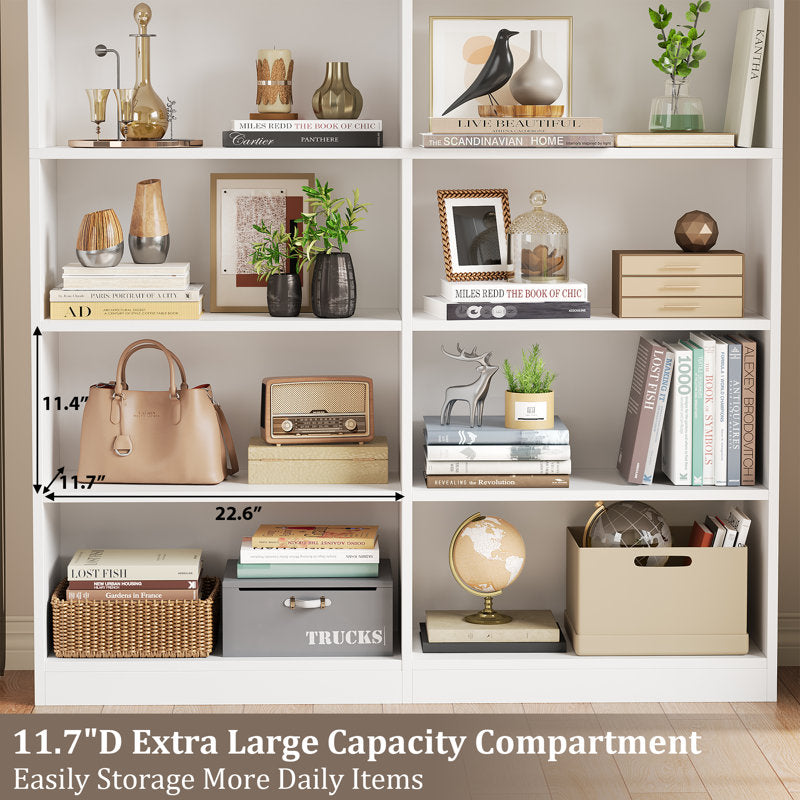 Modern White Double Wide Bookshelf 5 Tier Open Storage Bookcase