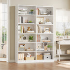 Modern White Double Wide Bookshelf 5 Tier Open Storage Bookcase