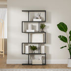 Modern Black Geometric Bookcase Open Display Storage Shelf