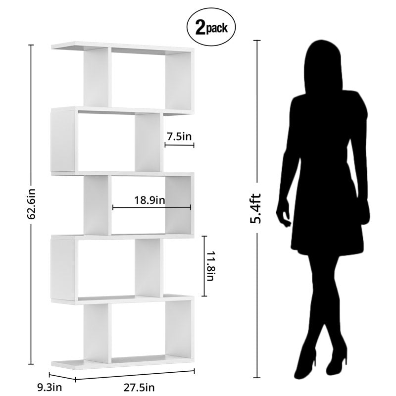 Modern White Geometric Bookcase Open Display Storage Shelf