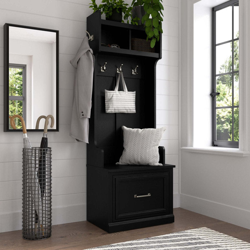 Minimalist Black Hall Tree Coat Rack With Storage Bench