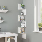 White Corner Book Case Zigzag Design 5 Tier Display Storage Shelf