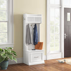 Minimalist White Hall Tree Coat Rack With Storage Bench