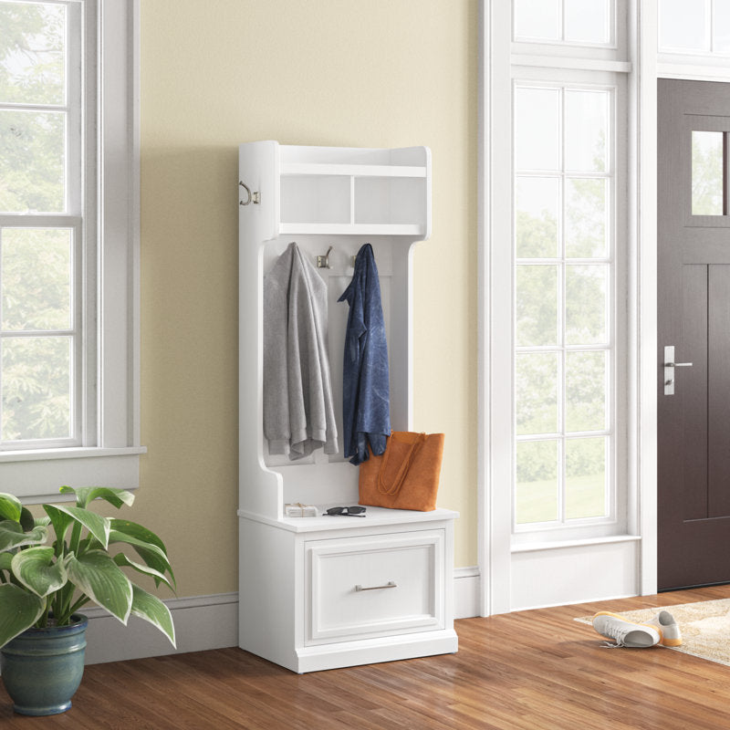 Minimalist White Hall Tree Coat Rack With Storage Bench