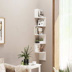 White Corner Book Case Zigzag Design 5 Tier Display Storage Shelf