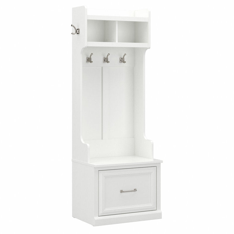 Minimalist White Hall Tree Coat Rack With Storage Bench