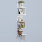 White Corner Book Case Zigzag Design 5 Tier Display Storage Shelf