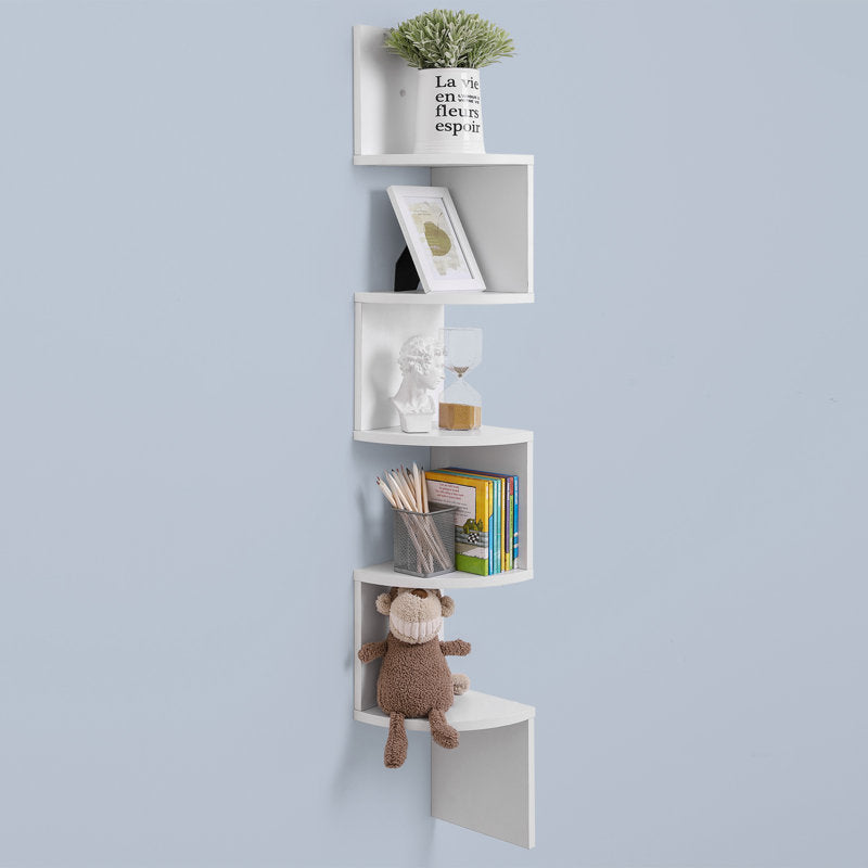 White Corner Book Case Zigzag Design 5 Tier Display Storage Shelf