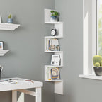 White Corner Book Case Zigzag Design 5 Tier Display Storage Shelf