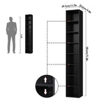 Modern Tall Narrow  Black Bookcase Seven Tier Open Storage Display Shelf