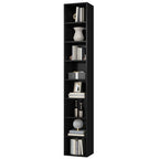 Modern Tall Narrow  Black Bookcase Seven Tier Open Storage Display Shelf