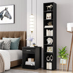 Modern Tall Narrow  Black Bookcase Seven Tier Open Storage Display Shelf