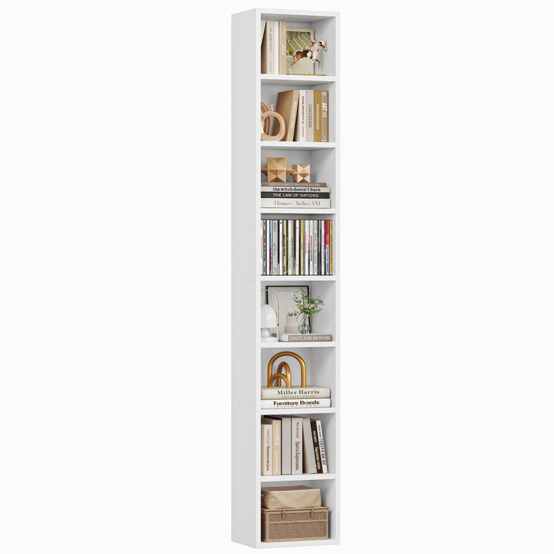 Modern Tall Narrow Bookcase Seven Tier Open Storage Display Shelf