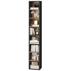 Modern Tall Narrow  Brown Bookcase Seven Tier Open Storage Display Shelf