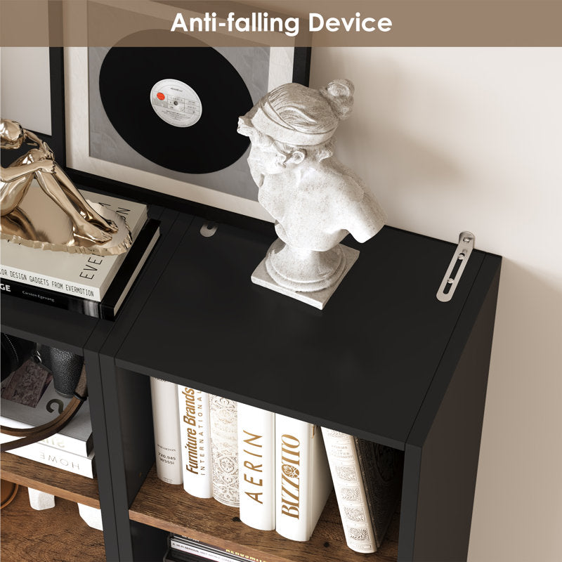 Modern Tall Narrow  Brown Bookcase Seven Tier Open Storage Display Shelf