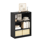 Modern Black Rectangular Three Tier Open Bookcase Storage Display Unit