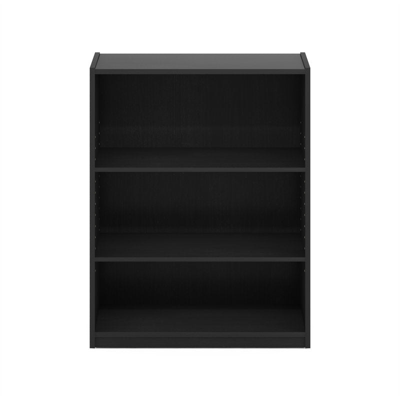 Modern Black Rectangular Three Tier Open Bookcase Storage Display Unit
