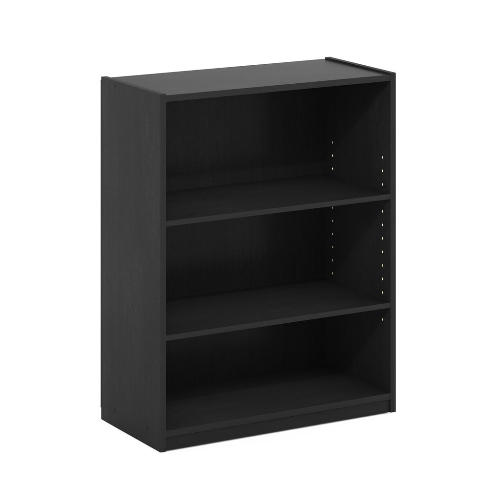 Modern Black Rectangular Three Tier Open Bookcase Storage Display Unit