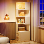 Contemporary White Storage Bookcase Open Shelves With Drawers