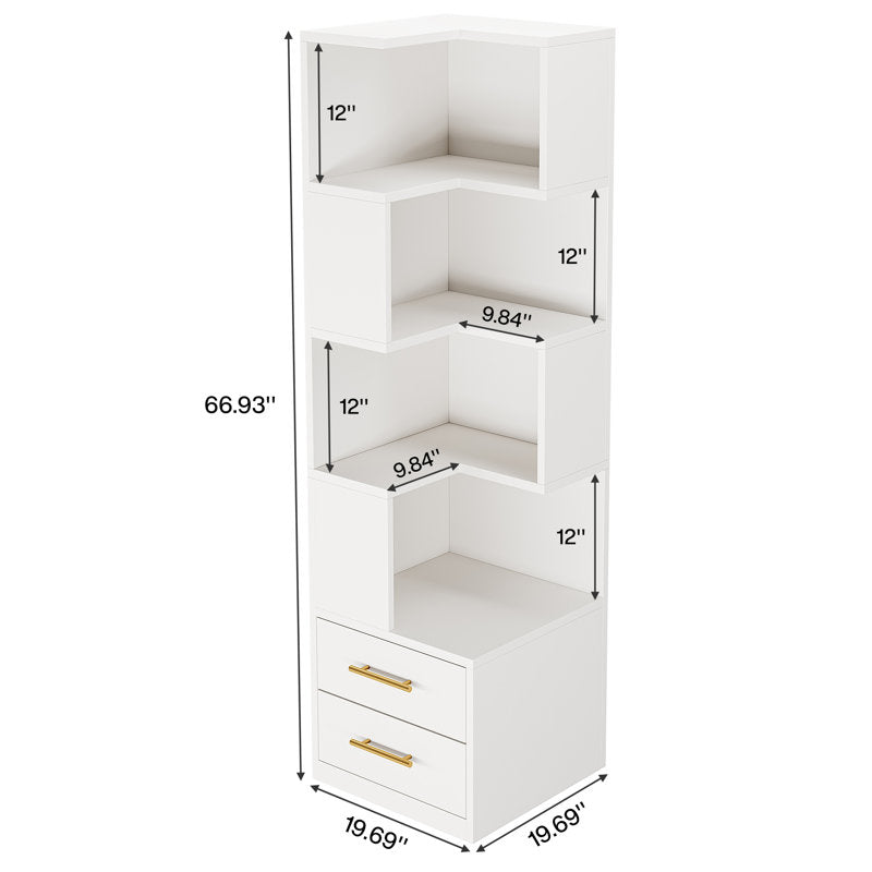 Contemporary White Storage Bookcase Open Shelves With Drawers