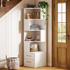 Contemporary White Storage Bookcase Open Shelves With Drawers