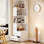 Contemporary White Storage Bookcase Open Shelves With Drawers