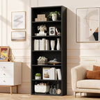 Modern Black 5 Tier Bookshelf Tall Open Storage Bookcase