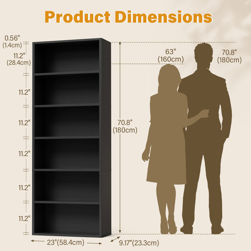 Modern Black 5 Tier Bookshelf Tall Open Storage Bookcase