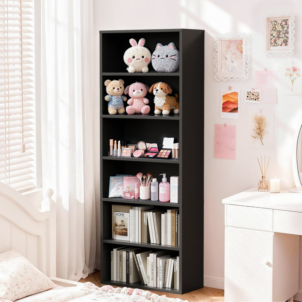 Modern Black 5 Tier Bookshelf Tall Open Storage Bookcase