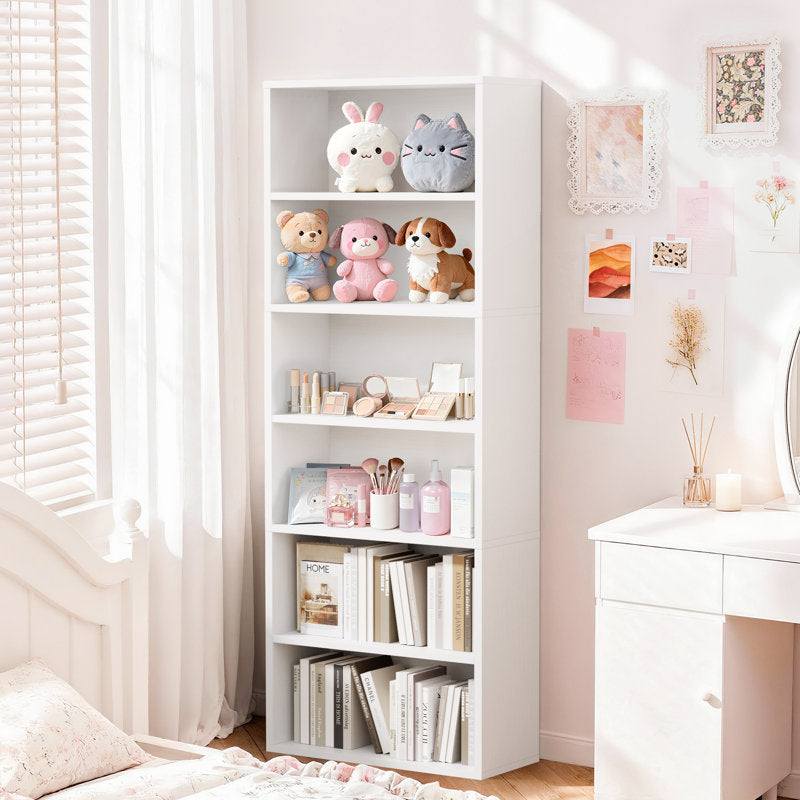 Modern White 5 Tier Bookshelf Tall Open Storage Bookcase