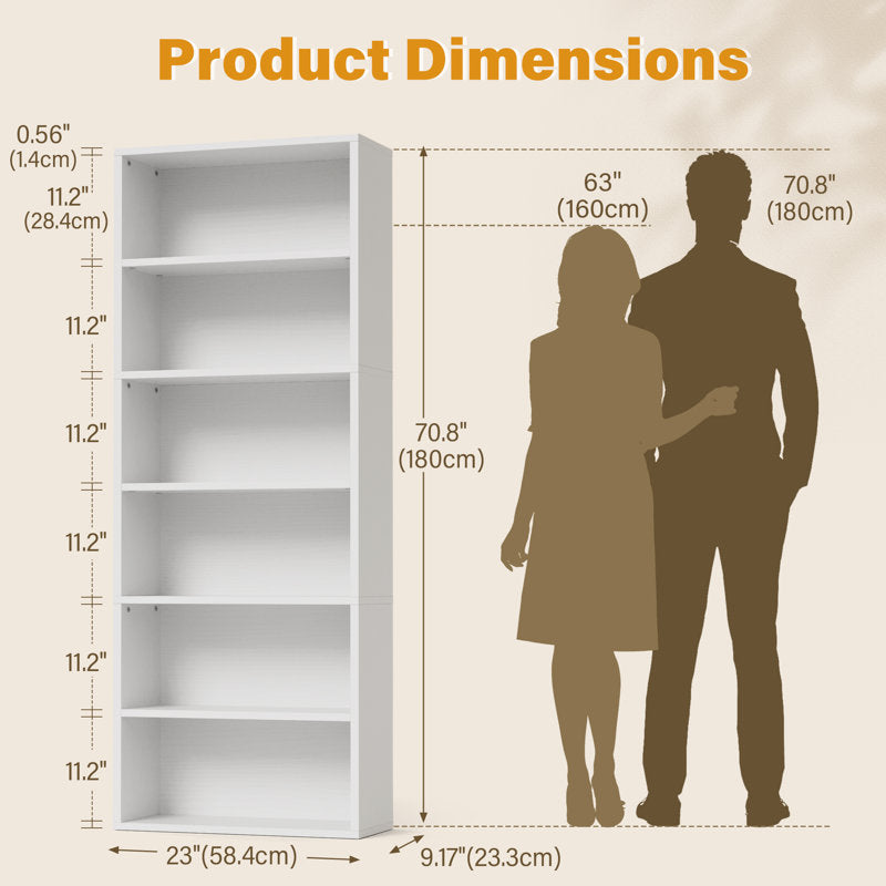 Modern White 5 Tier Bookshelf Tall Open Storage Bookcase
