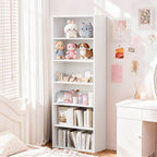 Modern White 5 Tier Bookshelf Tall Open Storage Bookcase